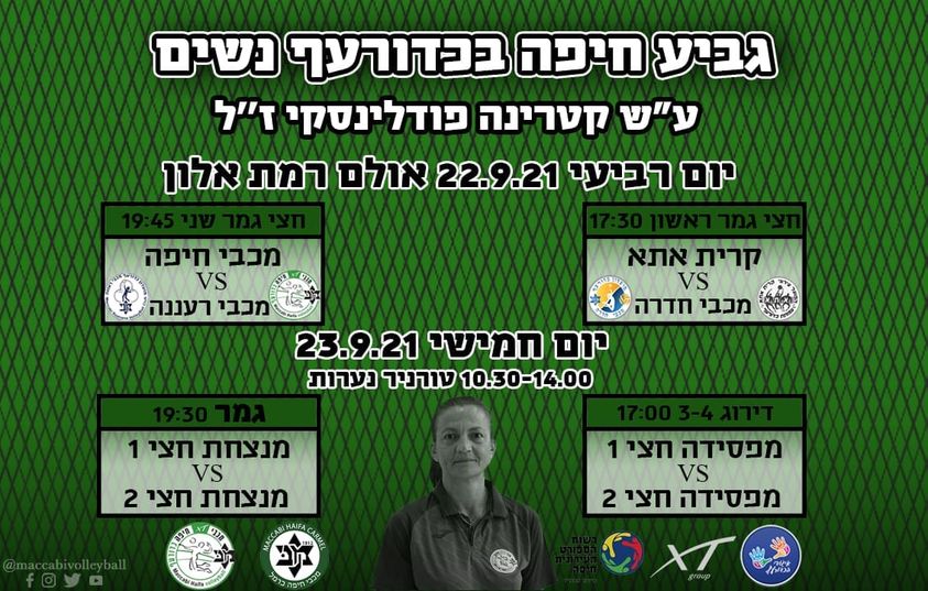 מועדון הכדורעף מכבי חיפה מכריז על טורניר לזכרה של השחקנית והמאמנת קטיה פודלינסקי ז"ל שהלכה לעולמה לפני שנה. בטורניר שיתקיים בין התאריכים 22-23 לספטמבר ישתתפו 4 קבוצות. שלושת המועדונים בהם קטיה שחקה ישתתפו באופן קבוע בכל שנה - מכבי חיפה, מכבי רעננה והפועל קריית אתא , הקבוצה הרביעית שתשלים את הפאזל השנה הינה מכבי חדרה